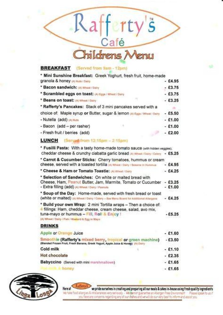Does Raffertys have a kids menu?