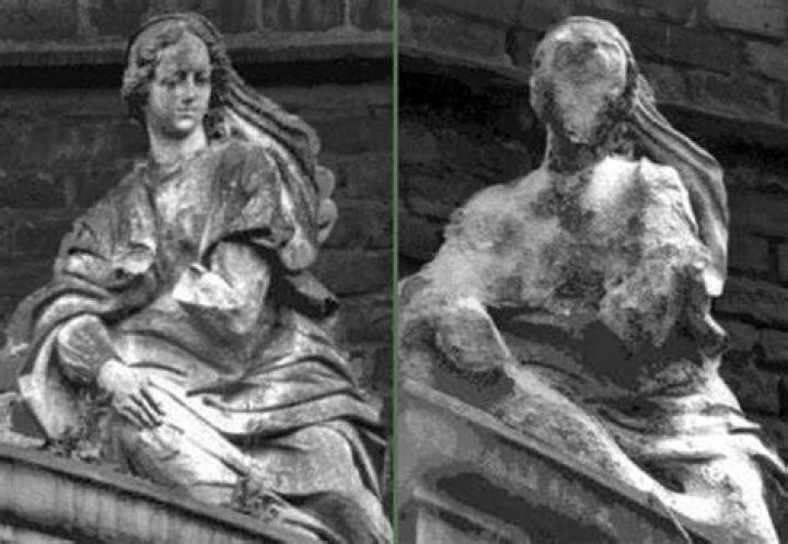 Why are marble statues affected by acid rain?